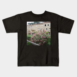 View of the charming Spanish streets Spain sightseeing trip photography from city scape Barcelona Blanes Malgrat del Mar Santa Susuana Kids T-Shirt